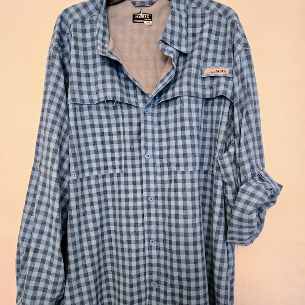Habit men's sunblock L/S blue checked shirt‎ Size 2XL